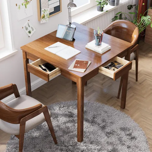 Vista 20 de Escritorio de madera maciza con cajones, escritorios estrechos simples de 24 x 16 pulgadas, mesa de estudio de madera de goma, escritorio pequeño