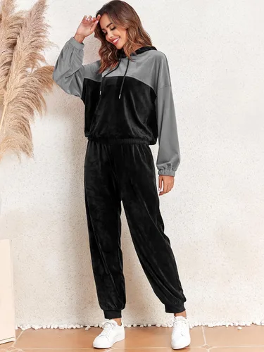Vista 5 de ZAFUL Conjunto deportivo de 2 piezas para mujer, sudadera con capucha y pantalones con cordón y bolsillos