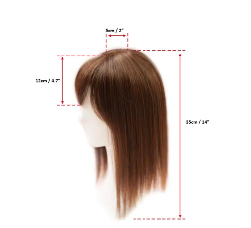 Vista 5 de Extensiones de pelo de 14 pulgadas con flequillo lateral para mujer, parte superior sintética para pérdida de cabello, cabello con clip, marrón