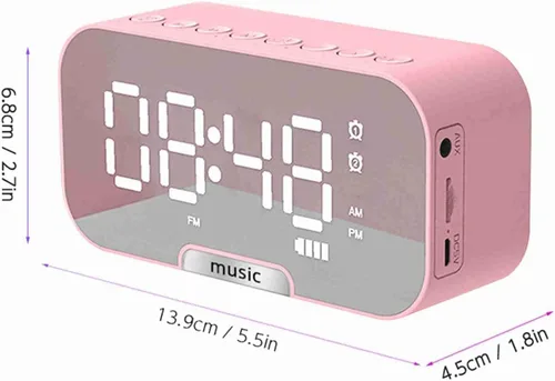 Vista 4 de Ymiko Reloj despertador de superficie de espejo digital Altavoz Música Radio FM Reproductor portátil recargable 3 niveles de brillo Soporte