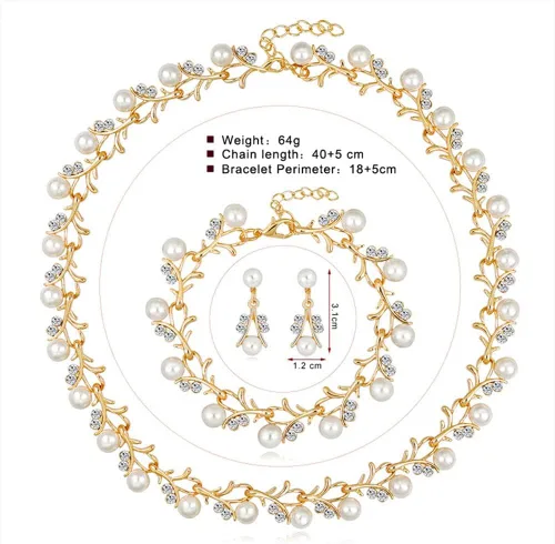Vista 2 de Collar multicapa de perlas de imitación exageradas+pulsera+arete Collar de perlas grande Conjunto de joyas de boda para mujeres y niñas
