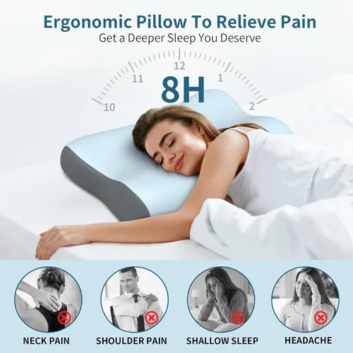 Vista 3 de Almohada cervical para el cuello, almohadas de espuma viscoelástica de contorno para aliviar el dolor de cuello, almohada ergonómica para dormir