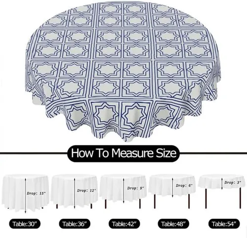 Vista 6 de Exquisite Round Tablecloth Blue Gingham Table Cloth Decor Washable Table Cover with Wrinkle Resistant for Home Kitchen Dining Room Picnic Camping