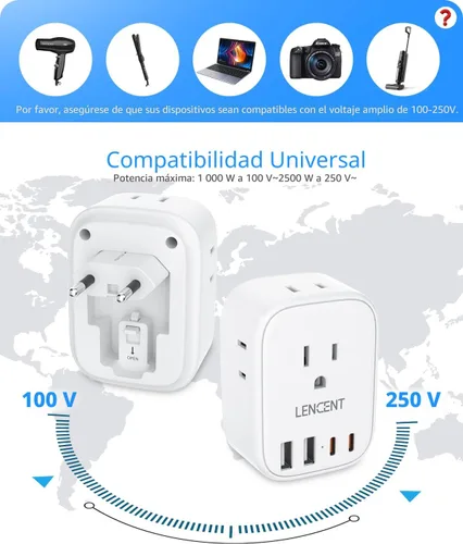 Vista 6 de LENCENT Adaptador europeo plegable del enchufe del viaje, de los E.E.U.U