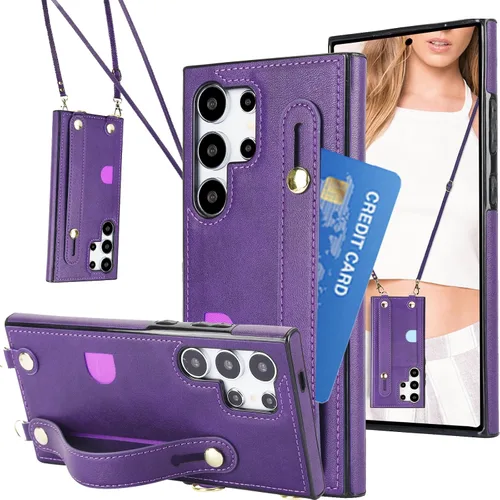 Vista 10 de CCSmall Funda para Samsung Galaxy S22 Ultra Crossbody con tarjetero KB Negro