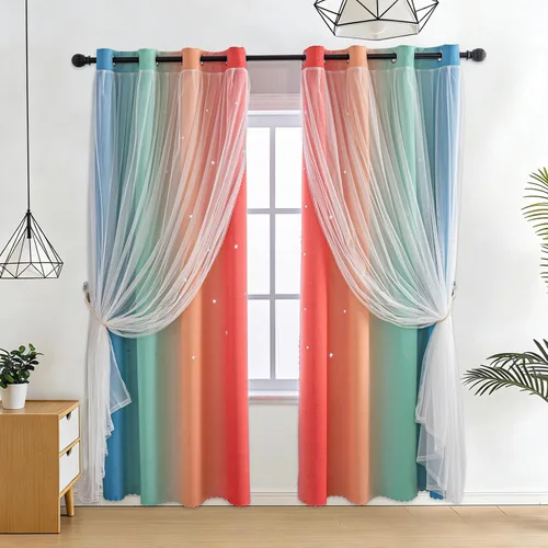 Vista 18 de Anytime - Cortinas para dormitorio de niñas con estrella hueca, cortinas opacas para habitación de niños, cortinas largas para oscurecer