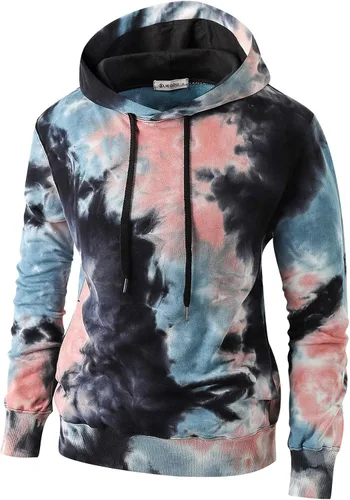 Vista 8 de KLIEGOU - Sudadera con capucha para hombre con teñido anudado 103 Negro