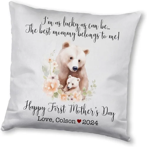 Vista 5 de Mother's Day Bear, First Mother's Day Custom Pillowcase, Personalized Mother's Day Pillowcase, Gift for Mom, Home Decor
