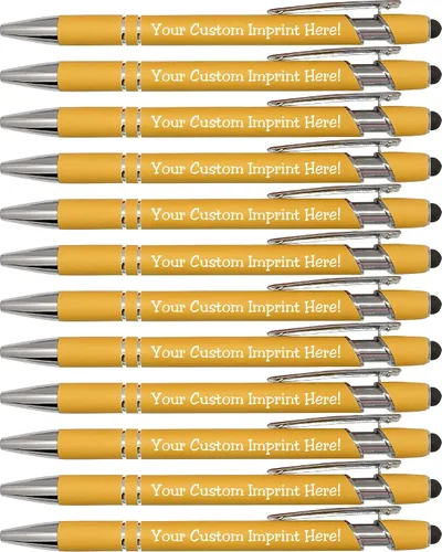 Vista 11 de ExpressDesigns™ - Bolígrafos personalizados pastel premium con lápiz óptico Bolígrafos personalizados de metal suave al tacto con tinta negra