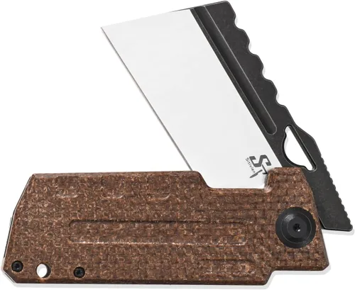 Vista 4 de Sitivien Cuchillo plegable ST155, hoja de acero Sandvik 14C28N, mango Micarta EDC herramienta cuchillo cuchillo de bolsillo para pesca, campamento