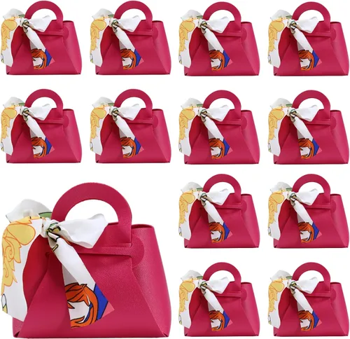 Vista 10 de LPEIEB Paquete de 12 Bolsas de Regalo Tipo Candy Bag de Cuero con Cinta, Bolsas de Regalo de Boda de PU con Asa de Cinta, Cajas de Favor de Fiesta