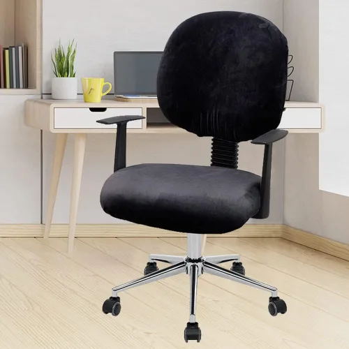 Vista 2 de ITFRO Funda negra para silla de oficina, de terciopelo, elástica, 2 piezas, funda para silla de escritorio de computadora, funda giratoria universal