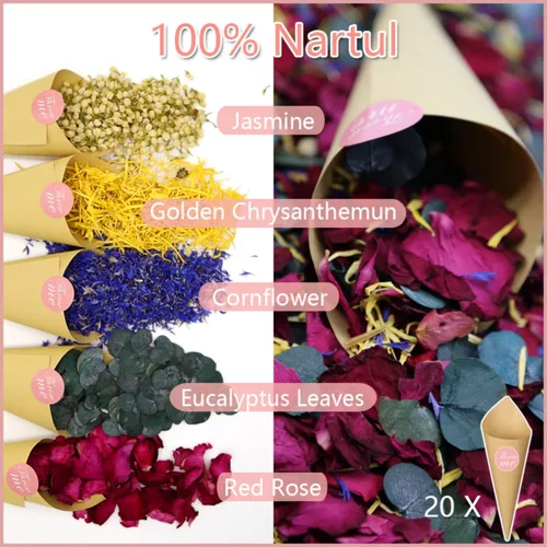 Vista 3 de Mezcla de pétalos de rosas secas y hojas de eucalipto de 2 cuartos de galón, más de 20 tazas de confeti biodegradable natural, que contiene
