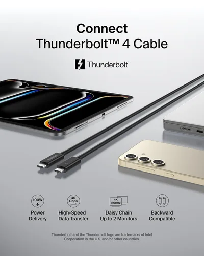 Vista 2 de Belkin Cable Thunderbolt 4 (3.3 ft, cable de alimentación de 3.3 pies), cable USB-C a USB-C con entrega de energía de 100 W, compatible con USB 4