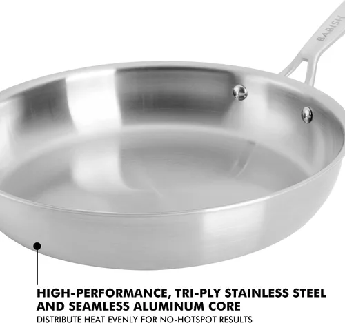 Vista 2 de Babish Sartén de Acero Inoxidable de Tres Capas de 10 Pulgadas – Sartén Profesional para Sellar, Saltear y Cocinar Cotidianamente
