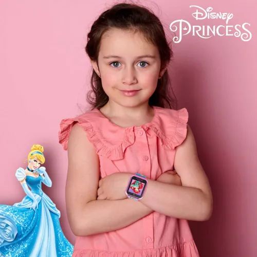 Vista 3 de Accutime Disney's Princess - Reloj inteligente interactivo con pantalla táctil para niños, cámara selfie integrada, correa fácil de abrochar