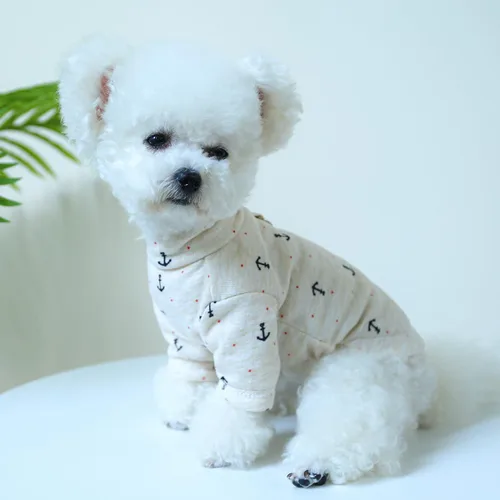 Vista 5 de Sudadera para perro, overoles para mascotas, camisa de cuello alto, suéter suave y transpirable para perro, pijama para otoño e invierno, ropa Beige