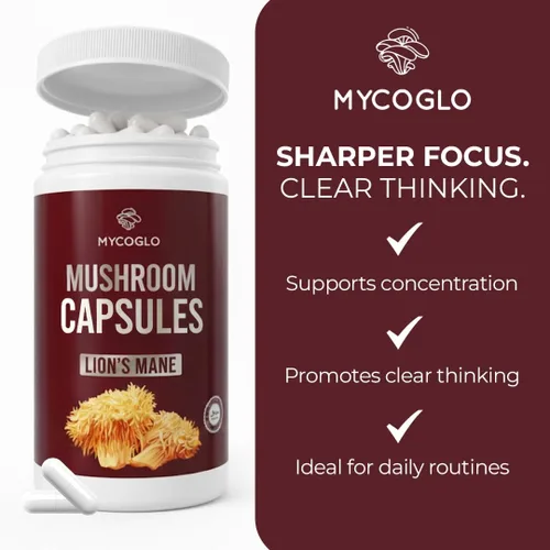 Vista 2 de Cápsulas orgánicas de hongos melena de leones – Superalimento 100% puro a base de plantas – Apoya la concentración, la claridad y la vitalidad
