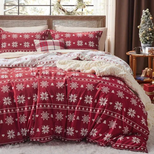 Vista 11 de Bedsure Juego de funda de edredón de Navidad tamaño individual, juego de ropa de cama festivo para niños con un diseño reversible a cuadros