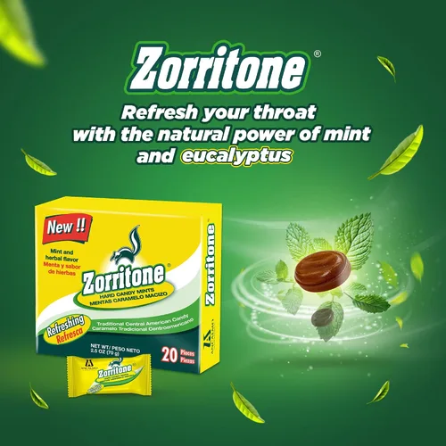 Vista 8 de Zorritone Mentas de caramelo, Sabor a menta y hierbas, 20 pastillas por caja, 3 Cajas 20 caramelos cada caja, 60 unidades en total, dulces