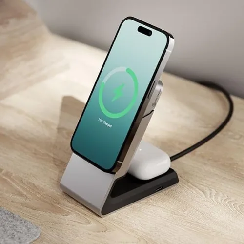 Vista 3 de ALOGIC Matrix - Base de carga magnética universal 2 en 1 para iPhone 15 Pro Max, 15 Pro, 15 Plus, 15, 14, 13, 12, Airpods Pro, estación de carga