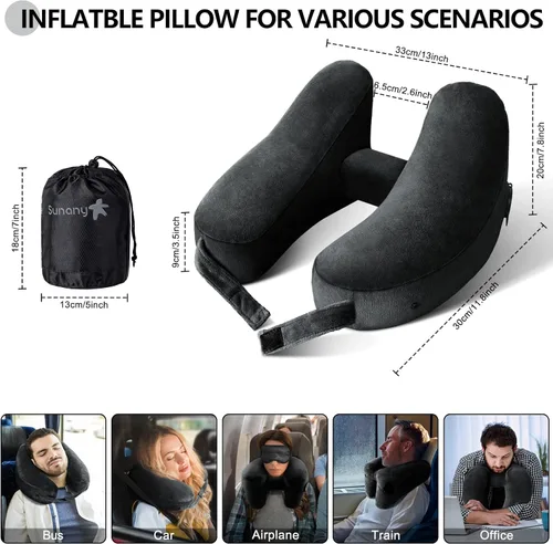 Vista 2 de Sunany Almohada cervical de viaje para almohada de avión que soporta cómodamente la cabeza, el cuello y la barbilla, almohada de viaje inflable