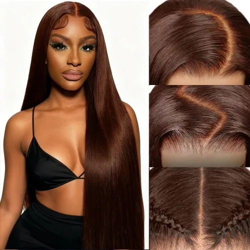 Vista 49 de Pelucas de cabello humano lacio para mujeres negras, encaje frontal de 13 x 4 pulgadas, previamente despuntada, sin pegamento, HD frontal, negro