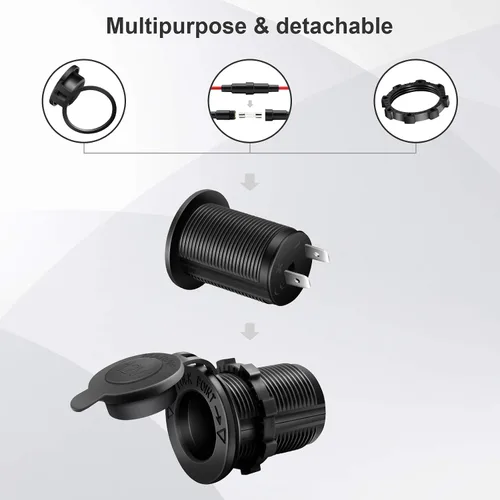 Vista 3 de MXRS - Enchufe para encendedor de cigarrillos de 12 V, para coche, motocicleta, todoterreno, RV, toma de corriente, enchufe impermeable, 3