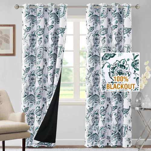 Vista 25 de H.VERSAILTEX - Cortinas 100% blackout con estampado floral de cattleyas, 45 pulgadas de largo, juego de 2 paneles térmicos con forro negro, a prueba