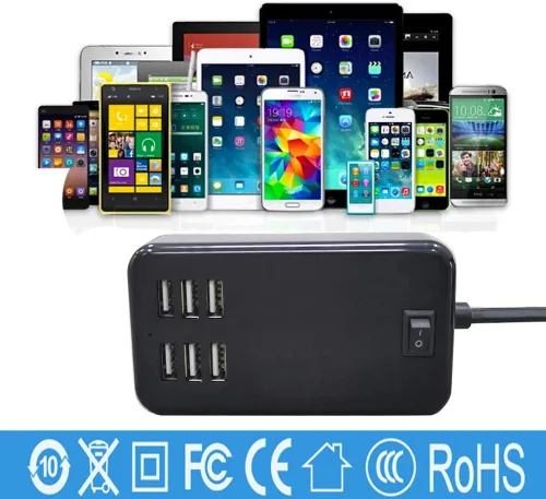 Vista 2 de Estación de carga USB, puerto de carga USB de 6 puertos adecuado para teléfonos inteligentes, todos los dispositivos de carga con SBU, cargador