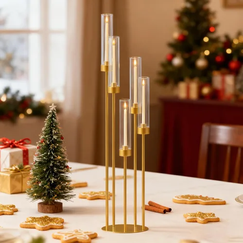 Vista 6 de Juego de 35 en 1 candelabros dorados para centros de mesa, portavelas para mesas, centros de mesa para bodas, decoraciones de mesa, pantalla