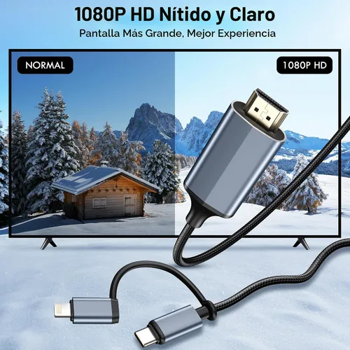Vista 5 de lulaven Cable Lightning y tipo C a HDMI 2 en 1 [6 pies], cable HDMI para iPhone, interfaz dual para todos los iPhones (17/16/15/14/Pro/Max) y iPad