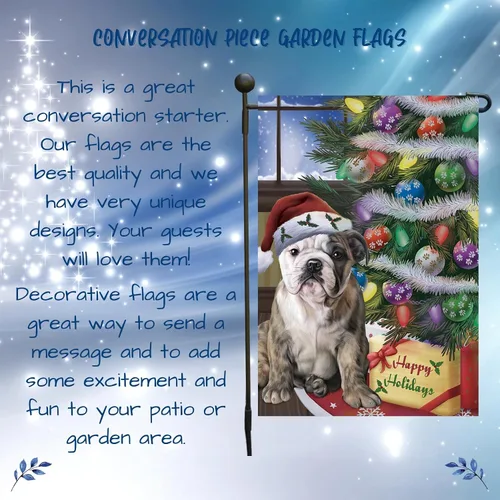 Vista 4 de Doggie of the Day Banderas de jardín Bulldog – Árbol de Navidad con regalos – Doble cara – Regalo decorativo de primavera para patio – Decoración