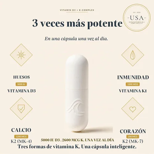 Vista 4 de Natural Flow Vitamina D3 con Complejo K2, 5000 UI, 60 Cápsulas