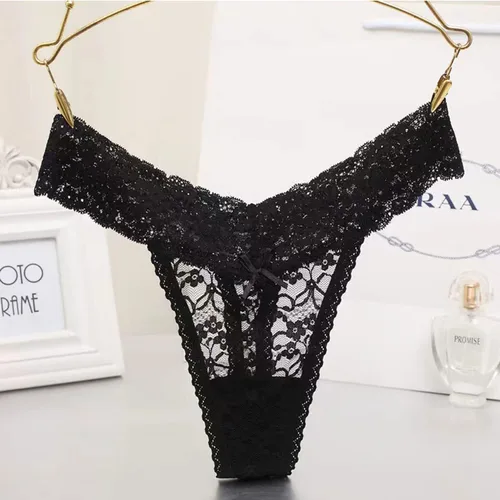 Vista 4 de Tanga sexy de encaje para mujer, ropa interior de nailon hipster transparente, paquete de 5