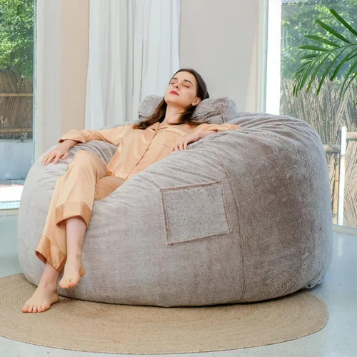 Vista 2 de NIBHZ Puf de puff moderno sin relleno, puf gigante, funda de puf de piel gigante, puf, tumbona, silla, sofá, puf, marrón, 74.8 in x 29.9 in