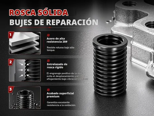 Vista 8 de BILITOOLS Kit de reparación de rosca M6 x 1.0 con inserto de buje sólido