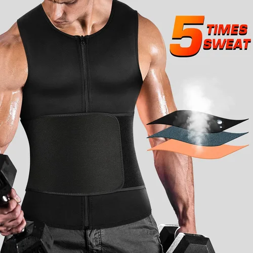 Vista 2 de Cimkiz Camisa de traje de sauna para hombre para entrenamiento de cintura, chaleco de compresión para gimnasio y ejercicio, camiseta