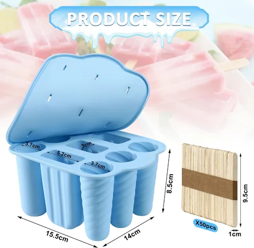 Vista 3 de Moldes de paletas de 9 cavidades con 50 varillas de madera sin BPA Azul