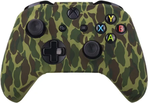 Vista 2 de Water Transfer Printing Camouflage Silicone Cover Skin Case for Microsoft Xbox One X & Xbox One S Controller x 1(Forest) with PRO Thumb Grips x 8