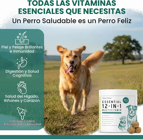 Vista 2 de 12 en 1 Multivitamínico para Perros - 60 Masticables Blandos de Vitaminas y Suplementos para Cachorros y Perros Mayores para Cadera y Articulaciones