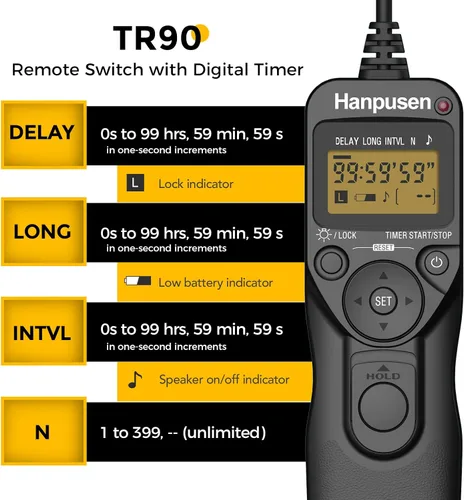 Vista 6 de AODELAN Compatible con disparador de cámara Canon, disparador de cámara digital, intervalómetro de disparador de control remoto