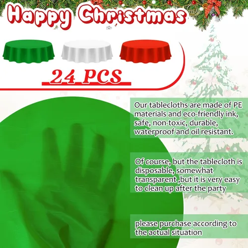 Vista 2 de Juexica 24 Piezas Manteles de Plástico Navideños de 84 Pulgadas Redondos Desechables Mantel de Plástico Impermeable Decorativo Cubierta de Mesa Rojo