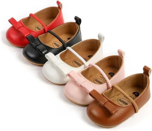 Vista 6 de Zapatos planos para bebé niña, zapatos planos para caminar, suela suave, zapatos de princesa Mary Jane, zapatos de vestir de boda, zapatos de cuna