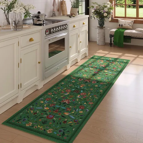 Vista 56 de Alfombra de entrada vintage con medallón floral de 2 x 3 pulgadas, lavable a máquina, alfombra de entrada de pelo bajo, suave, pequeña, alfombra