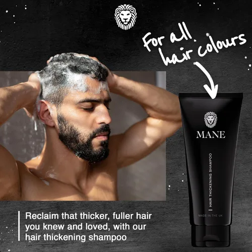 Vista 6 de Mane Champú de biotina espesante para el crecimiento del cabello, hombres y mujeres, apoya el cabello fino y adelgazante, reduce la pérdida