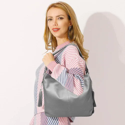 Vista 47 de Moda suave cuero genuino borla mujer bolso señoras hombro mensajero hobo bolso