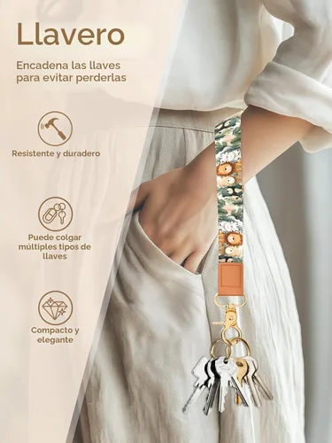 Vista 6 de Llavero de pulsera para mujeres y hombres, soporte para llavero, cordón de muñeca para llaves Animal