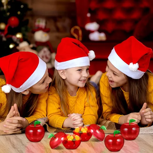 Vista 2 de FOMIYES Caja de dulces con forma de manzanas navideñas, 12 unidades, de plástico, con relleno de manzanas, recipientes decorativos para dulces