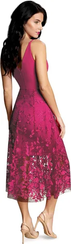 Vista 3 de Dress the Population Darleen - Vestido midi sin mangas con escote profundo y acampanado para mujer